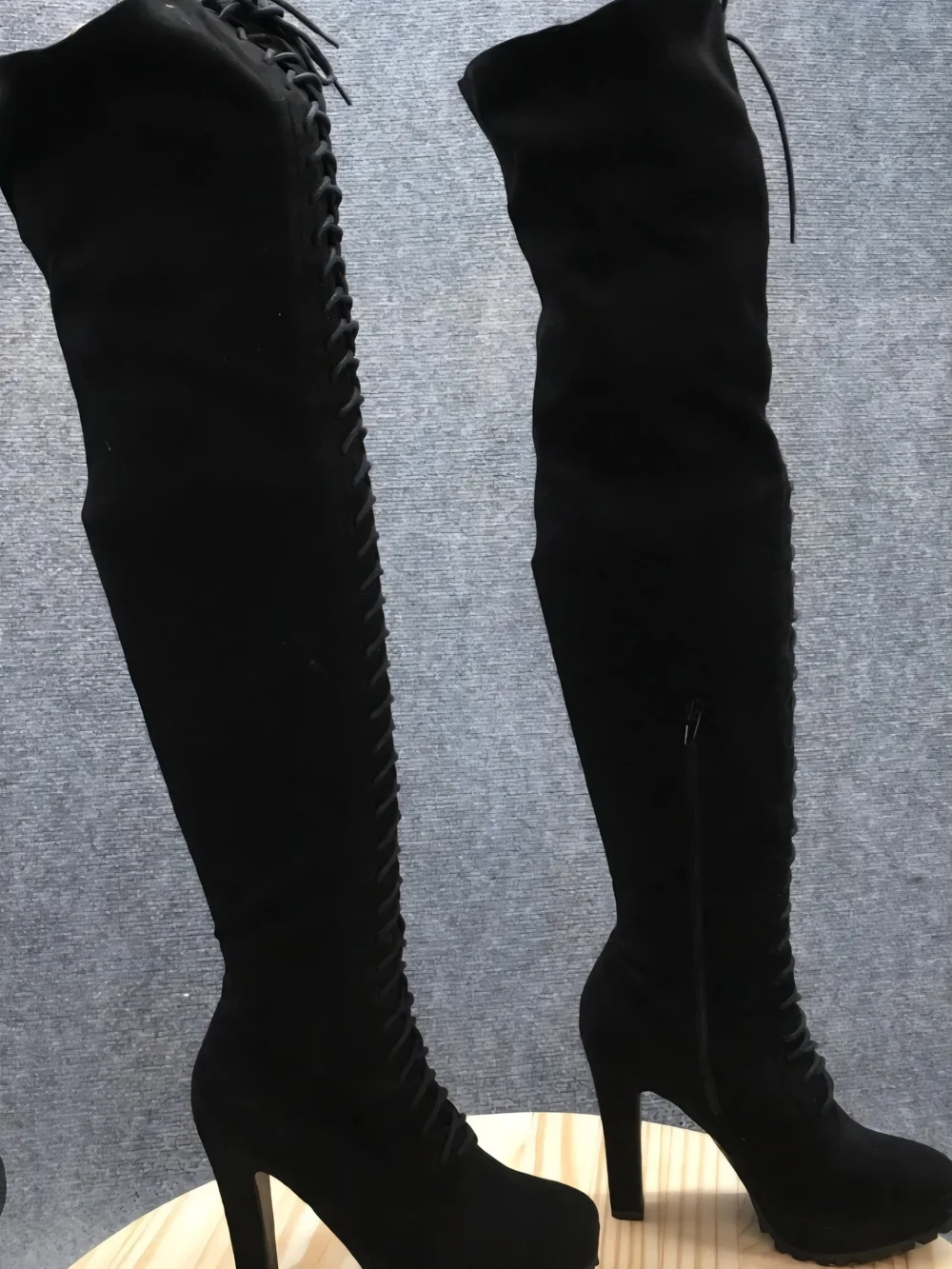 JustFab Black Over-the-Knee Lace-Up Heeled Boots